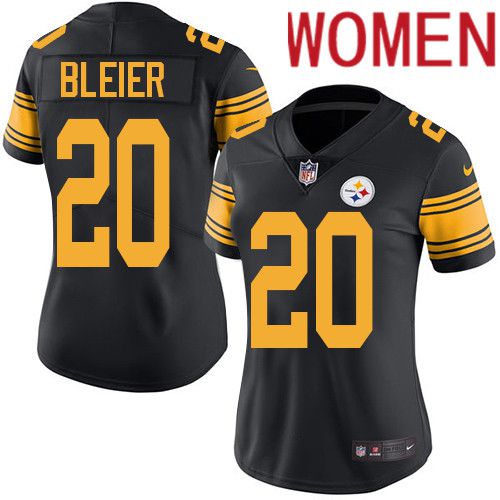 Women Pittsburgh Steelers #20 Rocky Bleier Nike Black Vapor Limited Rush NFL Jersey->women nfl jersey->Women Jersey